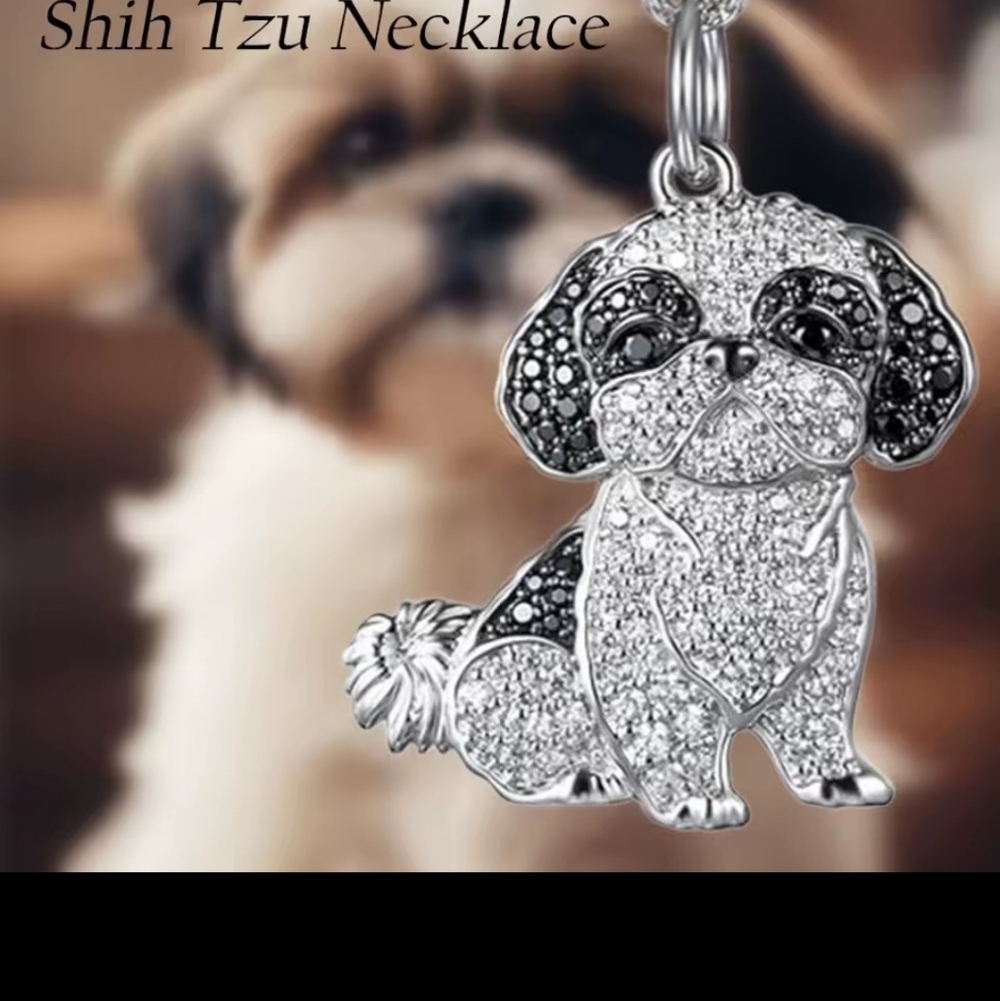 Sparkling ShihTzu Dog Pendant Necklace, NWOT